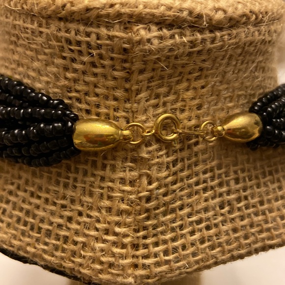 Vtg Trifari Black Seed Beads Necklace & Bracelet Gold-Tone Clasp Multi Strand - Picture 6 of 10